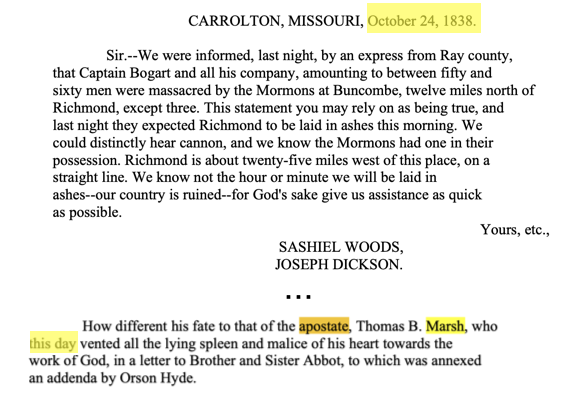 Letter from Sashiel Woods, Joseph Dickson, Presbyterian Mnisters dated October 24, 1838.